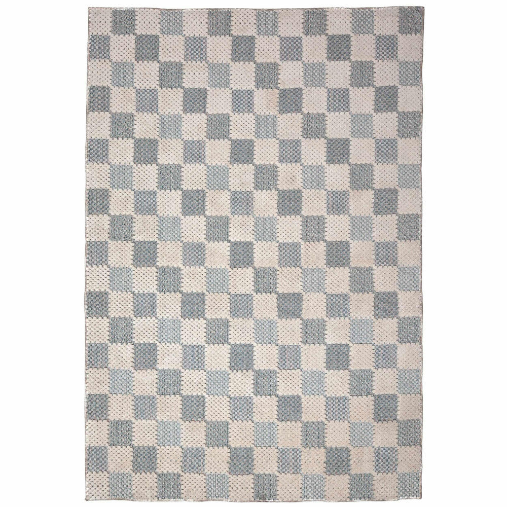 tapis salon coton muted checkerboard bleu #couleur_bleu