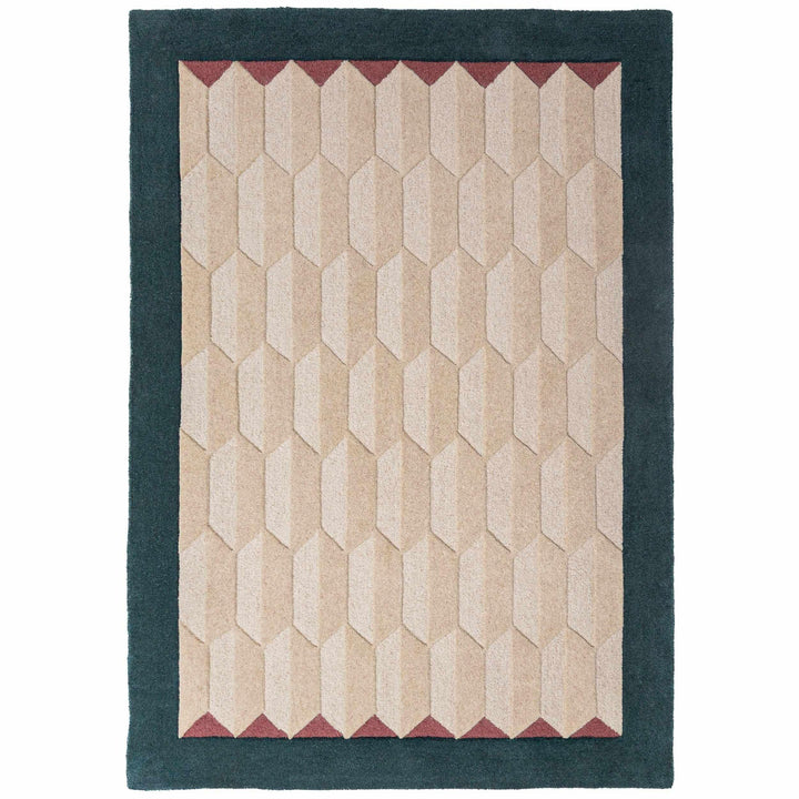 tapis salon laine apex border sarcelle 