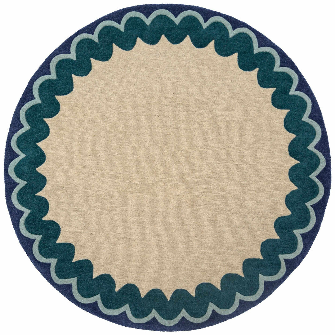 tapis rond moderne laine wiggle wool sarcelle 