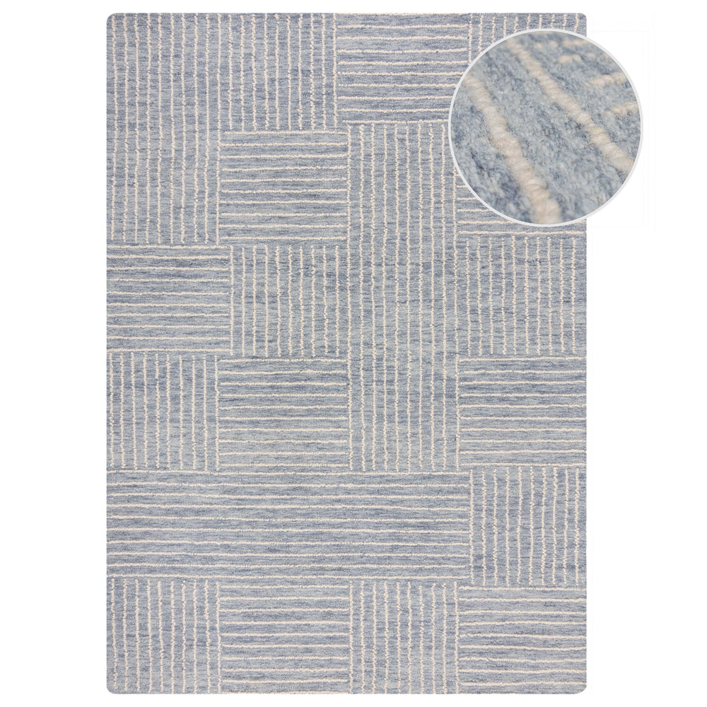 tapis salon laine abstract check bleu #couleur_bleu