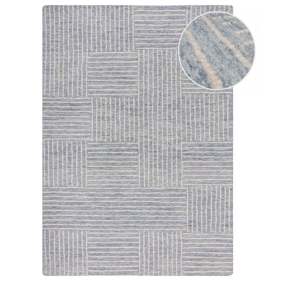 tapis salon laine abstract check bleu #couleur_bleu