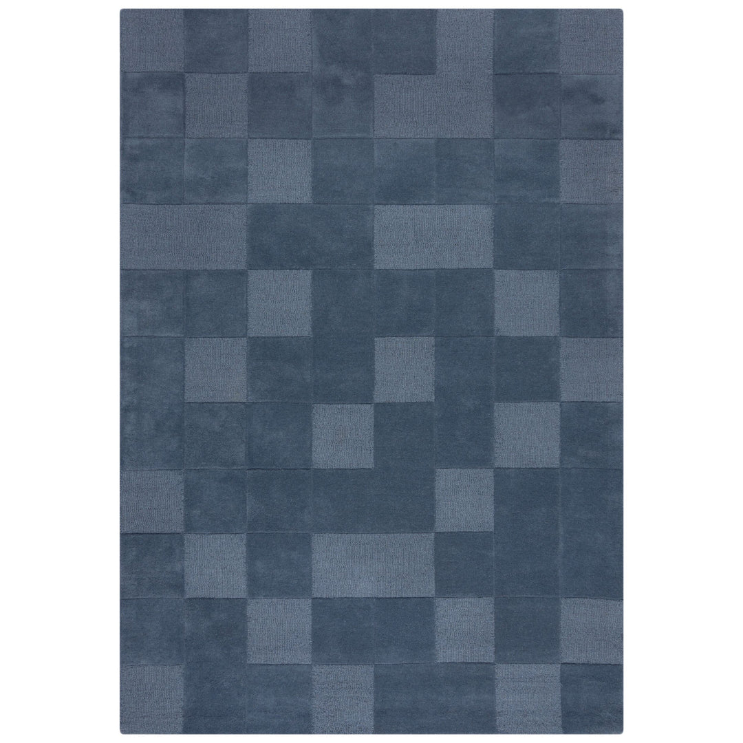 tapis bleu a damier en laine de haute qualite;#couleur_bleu