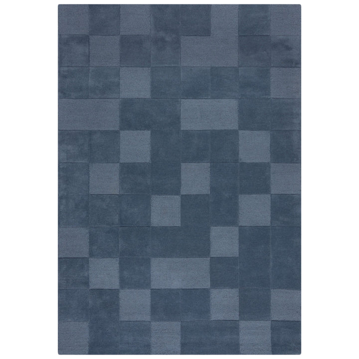 tapis bleu a damier en laine de haute qualite;#couleur_bleu