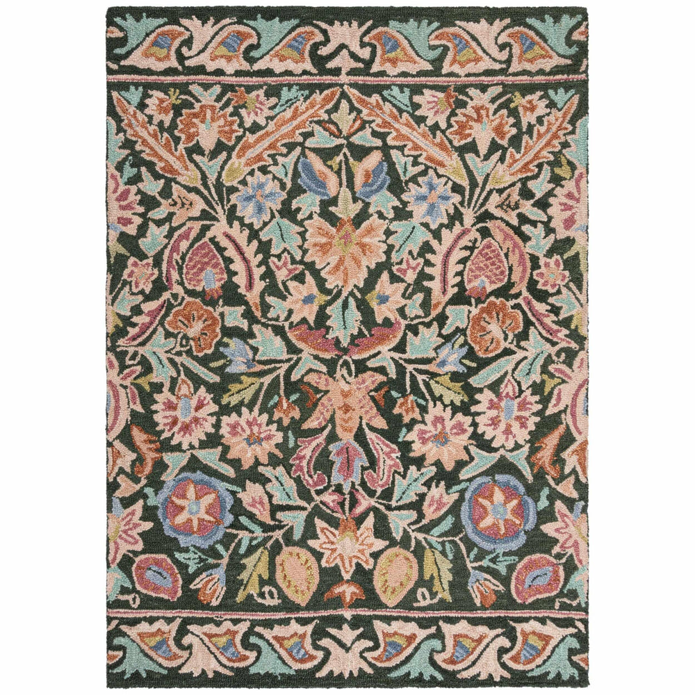 tapis salon laine angelina floral vert multicolore #couleur_vert_multicolore