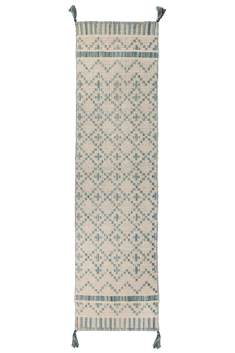 tapis de couloir en coton blanc et bleu leela
